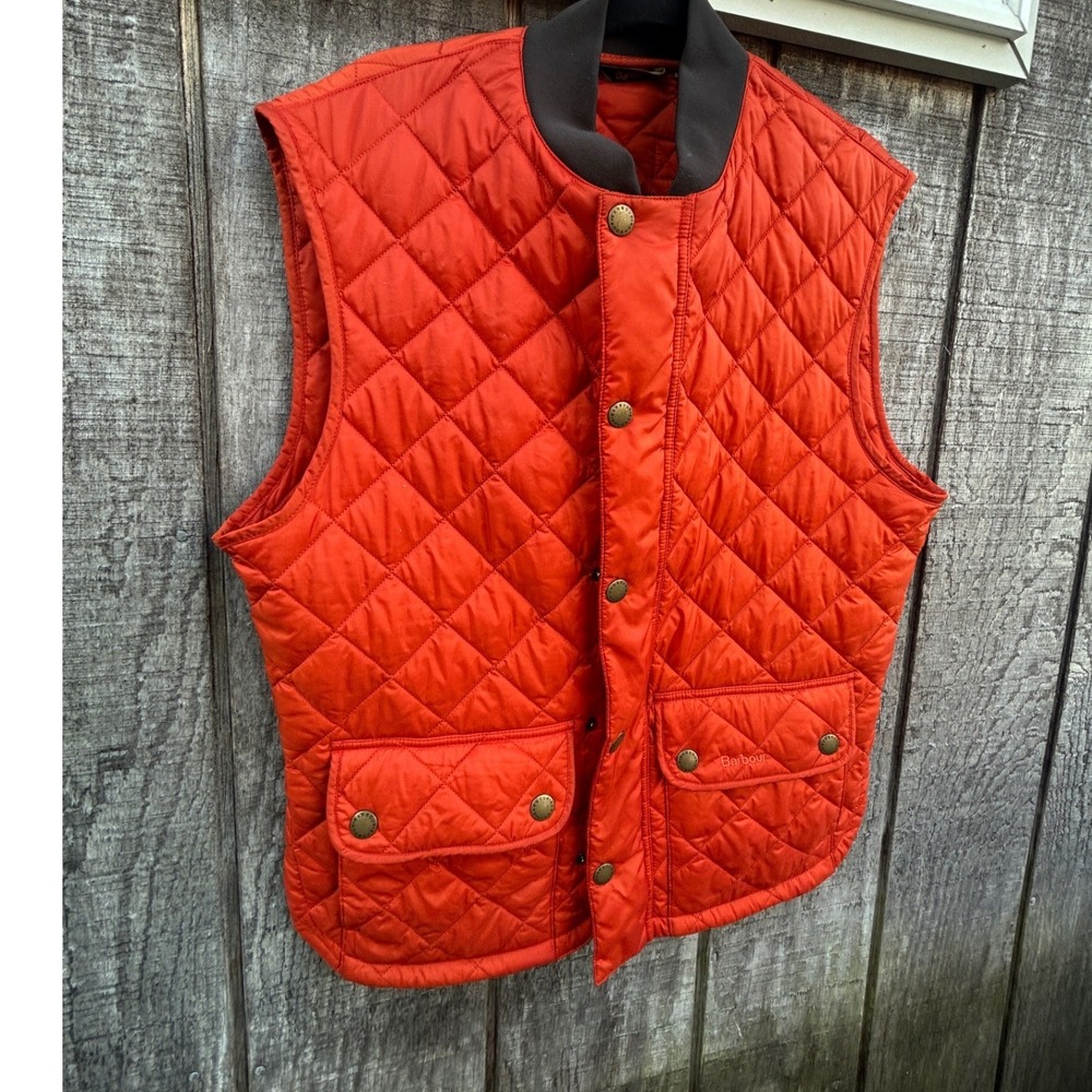 Barbour Sam Heughan Quilted Vest Orange Mens Large Diamond Puffer Gilet Heritage